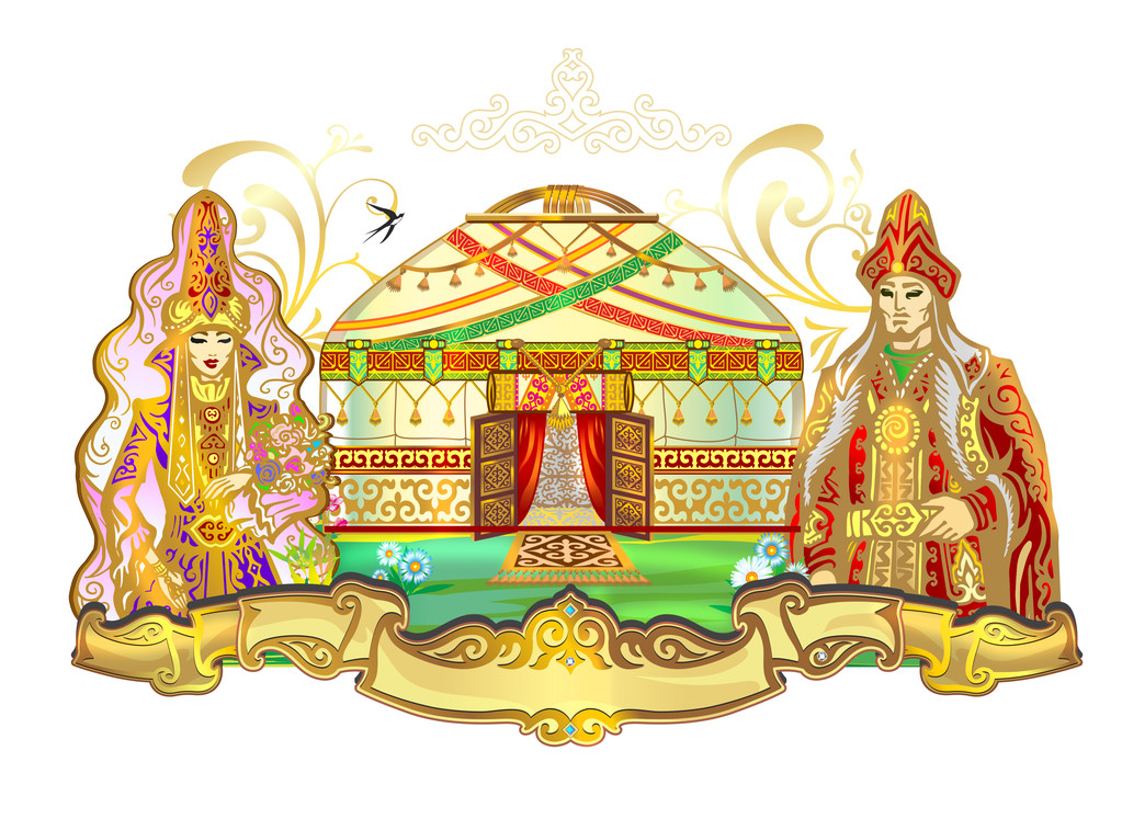 新婚夫妇，婚礼上，新娘和新郎，哈萨克传统