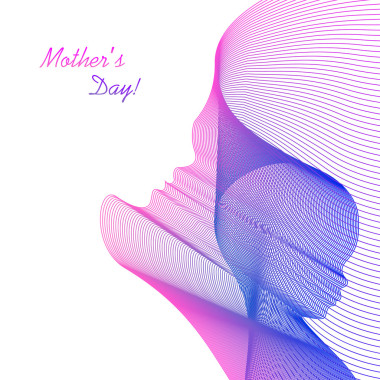 矢量卡。線性輪廓的一位母親和她的孩子