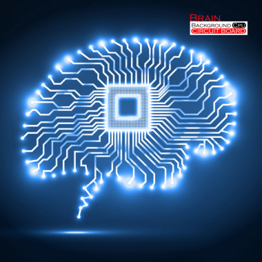 霓虹灯的大脑。Cpu。电路板。矢量图。Eps 10