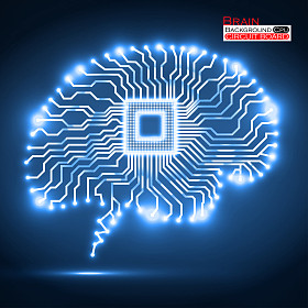 霓虹灯的大脑。Cpu。电路板。矢量图。Eps 10