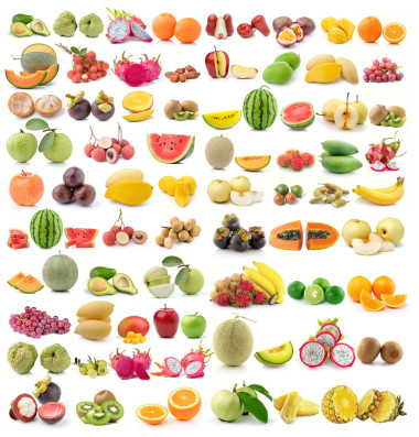 在白色背景上的水果一套