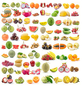 在白色背景上的水果一套