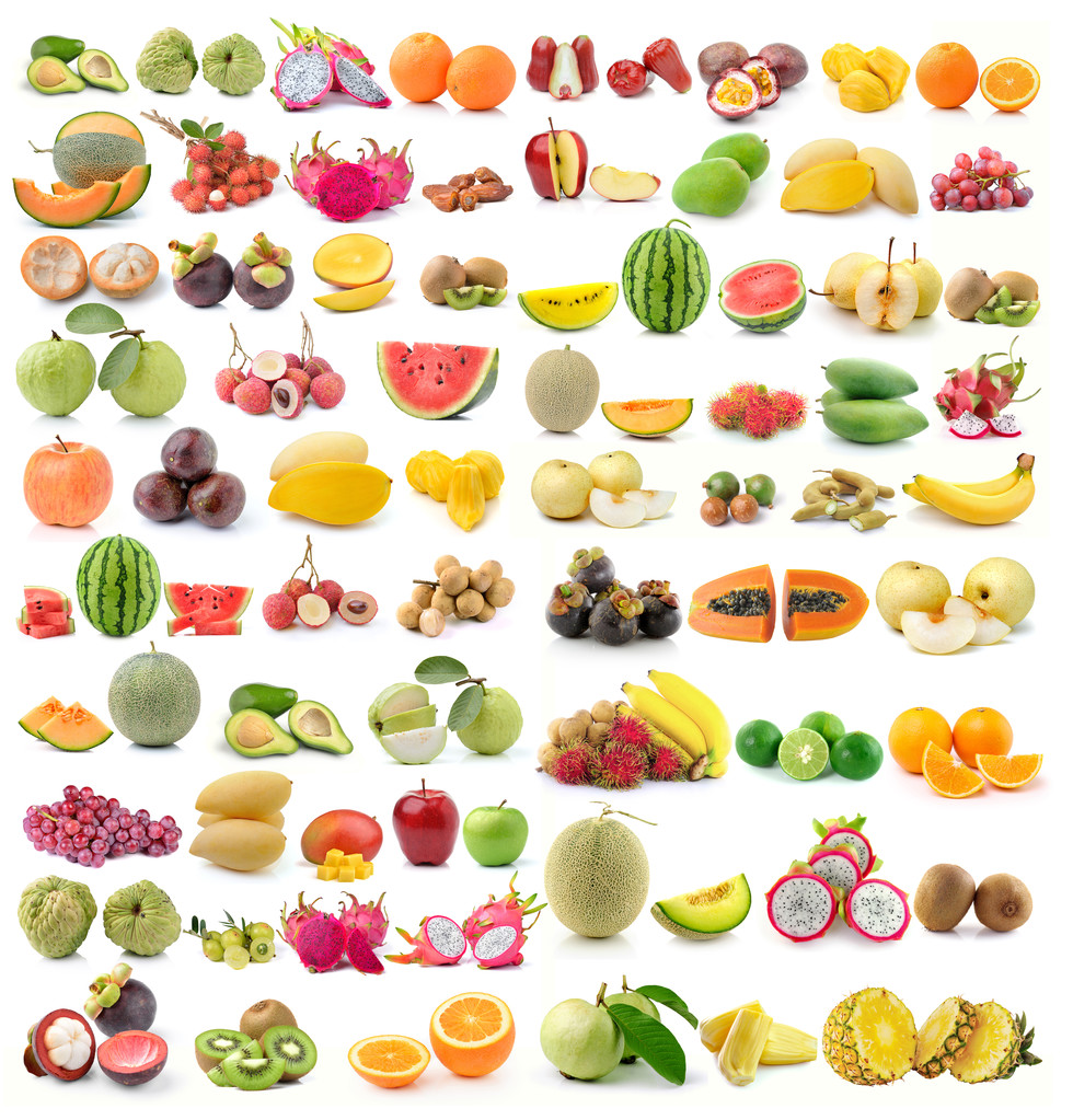 在白色背景上的水果一套 在白色背景上的水果一套