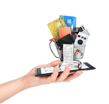 網(wǎng)上開(kāi)店的概念。女手舉行大型家電手機(jī)