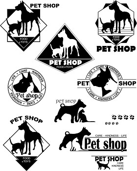狗、 猫、 徽标、 宠物店、 护理、 仁慈、 生活