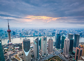 黄昏的鸟瞰图上海图片