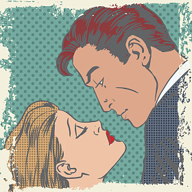 男人和女人要吻流行艺术漫画复古风格色调