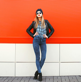 Street fashion concept -- stylish women in black rock pigsty