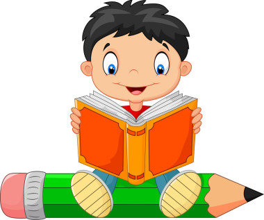 卡通小男孩讀一本書