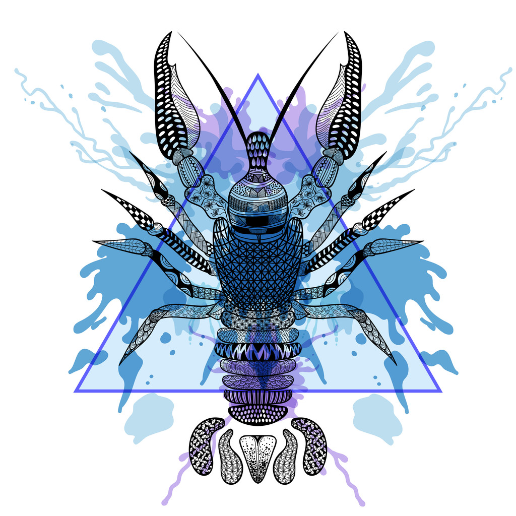 Zentangle 程式化三角形框架用水龙虾小龙虾 Zentangle 程式化三角形框架用水龙虾小龙虾