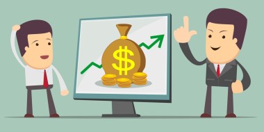 业务增长图表-一个人在该演示文稿。股票的矢量图