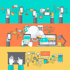 组的网站和应用程序的发展,移动的彩色线横幅和 web 服务