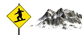 在前面的雪山滑雪标志
