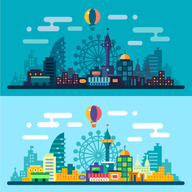 黑夜和白天城市景观照片