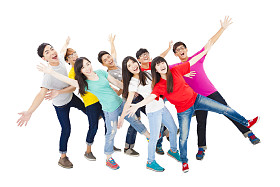 快乐的年轻学生组的全长  图片