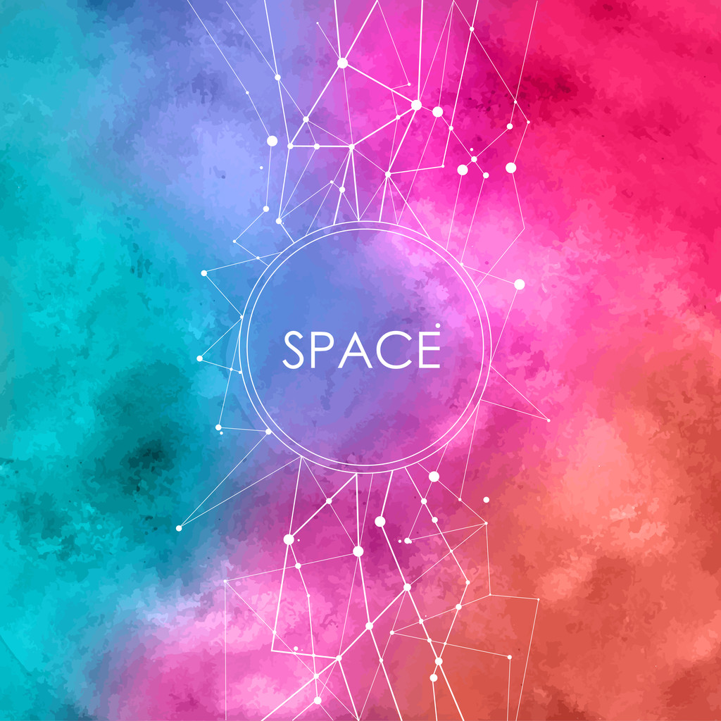 抽象矢量水彩图和连接点，空间背景与星座