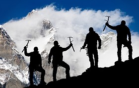 Mount Lhotse and the outline of the man - ice axe