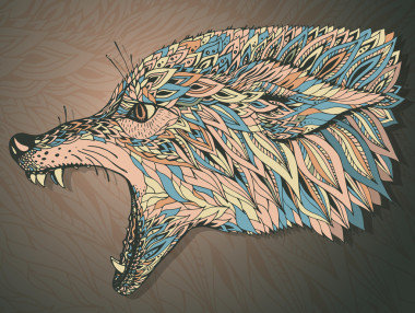 圖案的狼的頭上。部落民族的圖騰，紋身設(shè)計