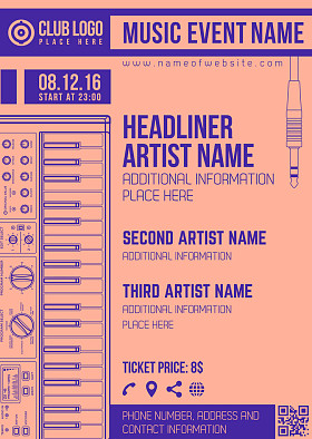 电子音乐演唱会合成器垂直海报模板