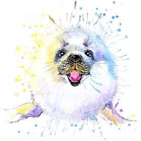 可爱白色 t 恤图形密封，插画水彩