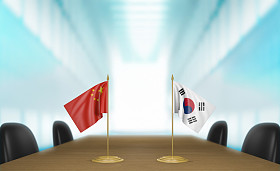 中国和韩国的关系和贸易交易谈判 3d 渲染