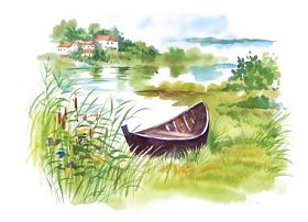 乡村景观与船图片