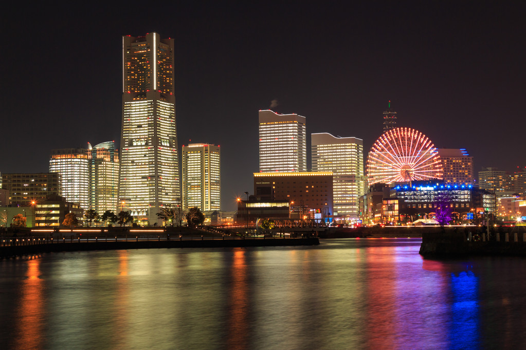 日本横滨明夜的 minatomirai 21 区 日本横滨明夜的 minatomirai 21 区