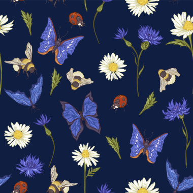 夏季復(fù)古無縫模式與盛開的洋甘菊