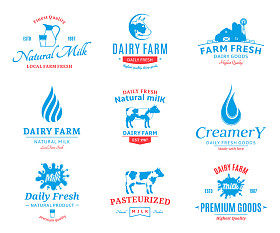 组的向量牛奶标志、 标签和设计元素