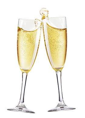 对的香槟长笛祝酒.照片