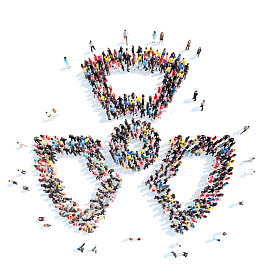 人们在辐射标志的形状.图片