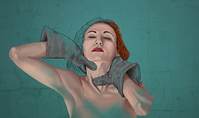 女人掐自己的艺术绘画图片