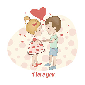 夫妇在心中的爱情。男孩和女孩手牵手