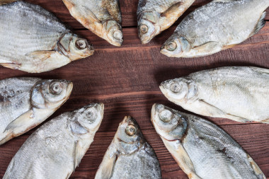 干鱼在木制的背景.