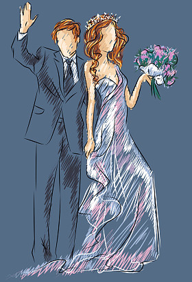 甜蜜的情侣的婚礼一天邀请照片