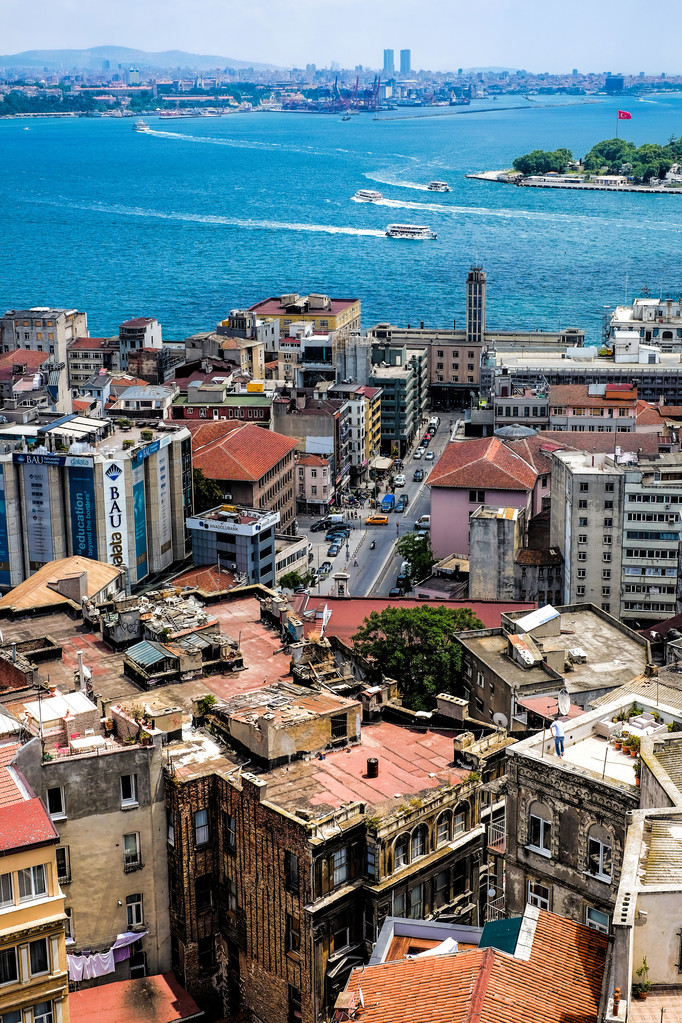 从土耳其伊斯坦布尔Galata塔俯瞰金角湾全景