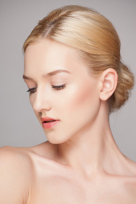 Fashion and beautiful face - white isolated blonde woman. Skin Care Concept