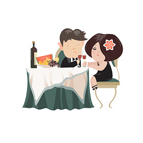 年轻的成年夫妇在优雅的餐厅共进浪漫晚餐后喝着红酒