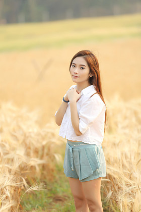 亚洲女孩在麦田