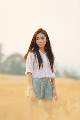 亚洲女孩在麦田图片
