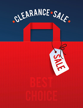 清仓大甩卖海报%折扣。纸购物袋和灯的例子