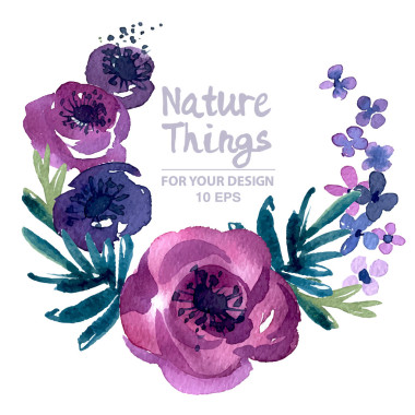 水彩紫色花朵手繪圖片照片