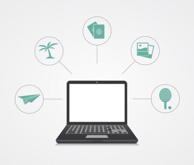 矢量数字营销带有示例图标的笔记本电脑