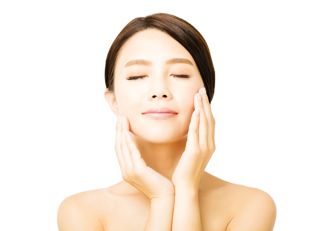 特写美丽亚洲年轻女人面对照片