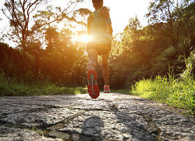 跑步运动员在森林步道上运