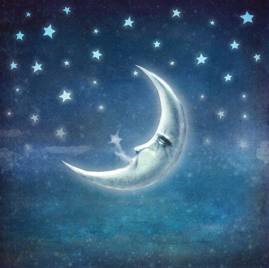 晚上時間與星星和月亮