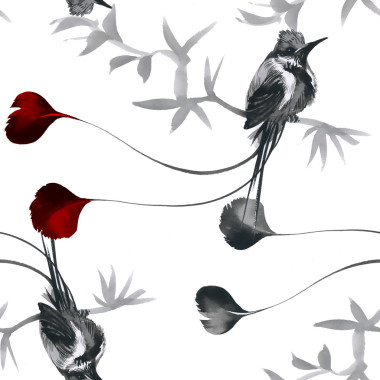 無縫花紋與鳥