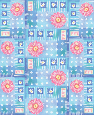 粉色非洲菊、 心與波爾卡圓點(diǎn)圖案