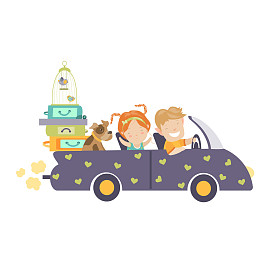 夫妻乘车旅行照片