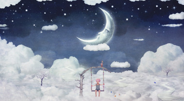 兒童在夢(mèng)幻般的云彩在天空之城